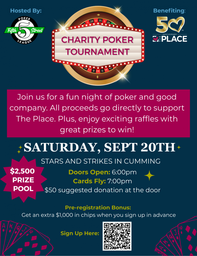 Charity Poker Tournament Benefiting The Place - Stars and Strikes at 5thstreetpoker.com